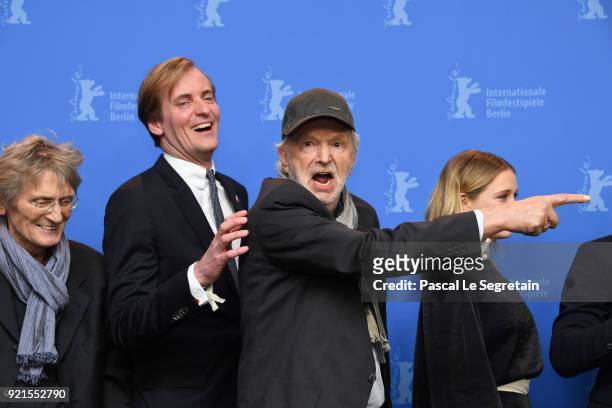 Dietrich Garstka, Lars Kraume, Michael Gwisdek and Lena Klenke pose at the 'The Silent Revolution' photo call during the 68th Berlinale International...