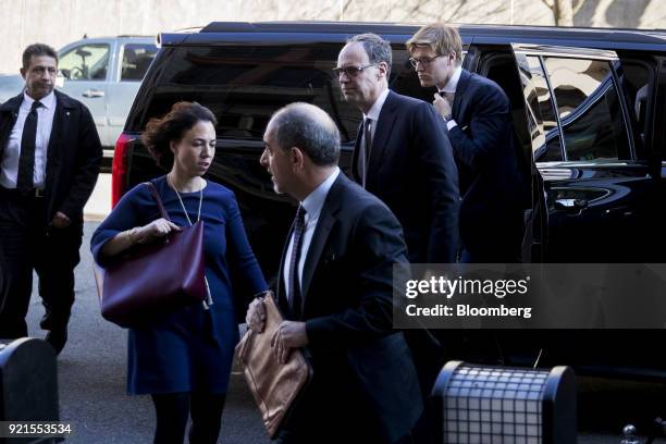 Alex Van der Zwaan, former associate at Skadden Arps Slate Meagher & Flom UK LLP, back right, arrives at the Federal Court in Washington, D.C., U.S....