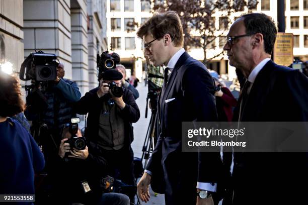 Alex Van der Zwaan, former associate at Skadden Arps Slate Meagher & Flom UK LLP, center, arrives at the Federal Court in Washington, D.C., U.S. On...