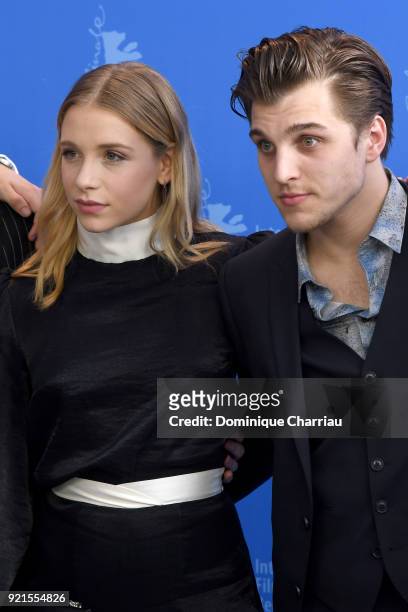 Lena Klenke and Jonas Dassler pose at the 'The Silent Revolution' photo call during the 68th Berlinale International Film Festival Berlin at Grand...