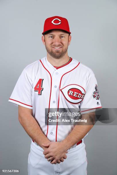 Cliff Pennington of the Cincinnati Reds poses during Photo Day on Tuesday, February 20, 2018 at Goodyear Ballpark in Goodyear, Arizona.