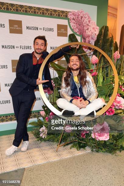 Max Alberti and Riccardo Simonetti during the 'Maison des Fleurs' photo session at KONEN on February 20, 2018 in Munich, Germany.