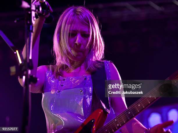 Singer Kim Gordon of the US rock band Sonic Youth performs live during a concert at the Columbiahalle on October 21, 2009 in Berlin, Germany. The...