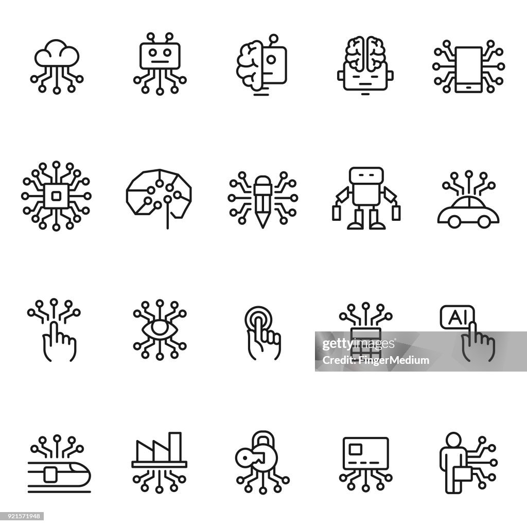 Artificial intelligence icon set