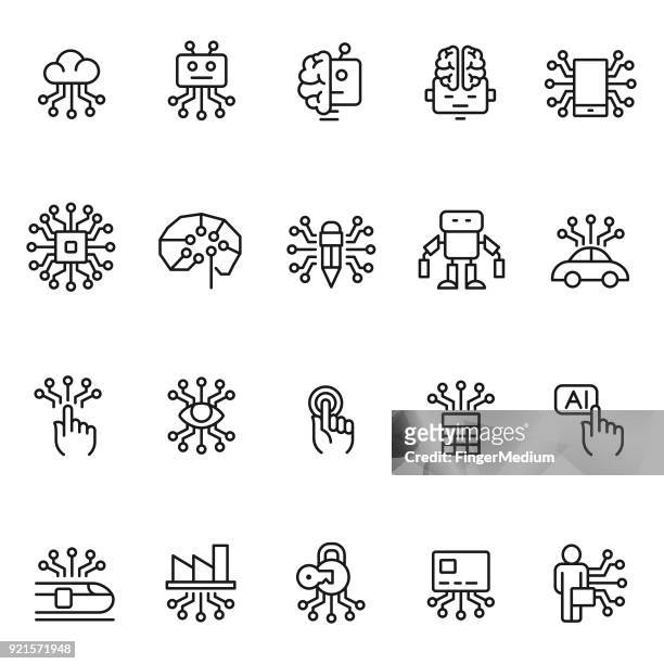 artificial intelligence icon set - technician stock illustrations
