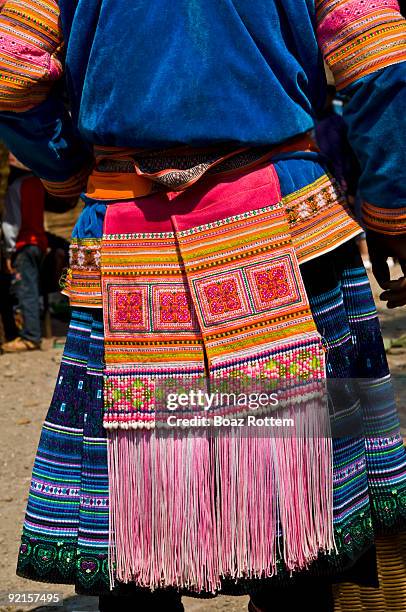 traditional flower hmong / miao dress. - minoría miao fotografías e imágenes de stock