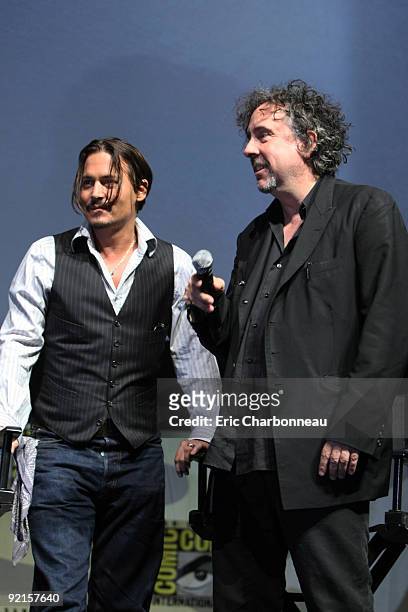 Johnny Depp and Director Tim Burton at the First-Ever 3D Panel featuring Disney's "A Christmas Carol, Alice in Wonderland and Tron Legacy" at Comicon...