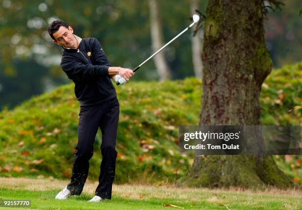 Jason Levermore of Clacton takes a shot during the Srixon PGA Playoff at The Little Aston Golf Club on October 21, 2009 in Sutton Coldfield, England.