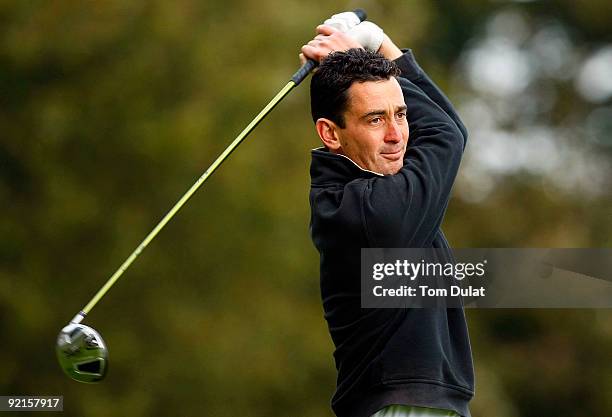 Jason Levermore of Clacton tees off on the 6th hole during the Srixon PGA Playoff at The Little Aston Golf Club on October 21, 2009 in Sutton...