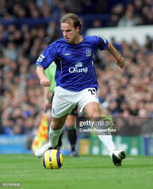 Andy Van Der Meyde of Everton in action during the Barclays Premiership match between Wigan Athletic and Tottenham Hotspur at The JJB Stadium in...