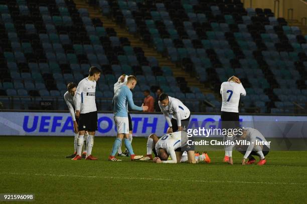 Internazionale players dejected during the UEFA Youth League match between Manchester City and FC Internazionale at Manchester City Football Academy...