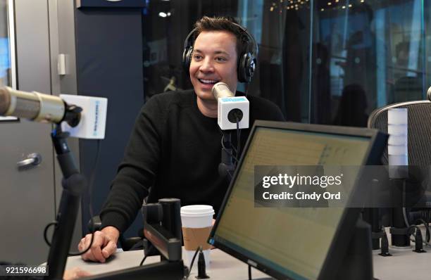 Jimmy Fallon visits SiriusXM's 'Radio Andy' at the SiriusXM Studios on February 20, 2018 in New York City.