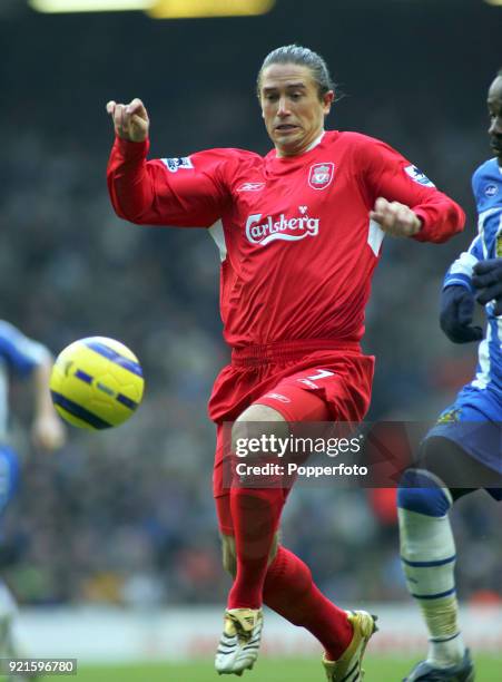 Harry Kewell of Liverpool in action during the Barclays Premiership match between Liverpool and Wigan Athletic at Anfield in Liverpool on December 3,...