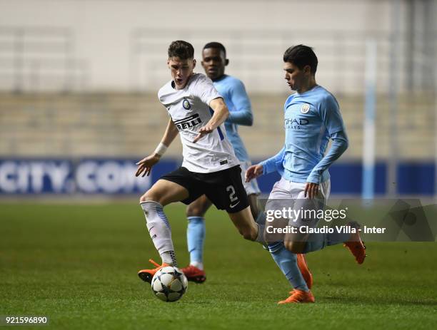 Federico Valietti of FC Internazionale in action during the UEFA Youth League match between Manchester City and FC Internazionale at Manchester City...