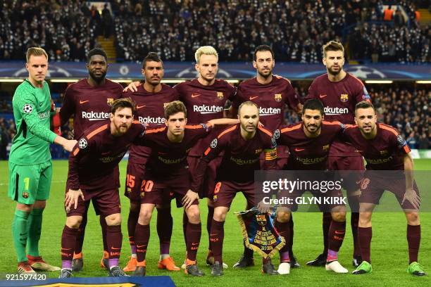 Barcelona players Barcelona's German goalkeeper Marc-Andre Ter Stegen, Barcelona's French defender Samuel Umtiti, Barcelona's Brazilian midfielder...