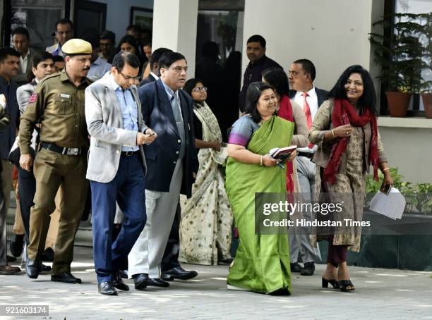 Delhi IAS officers association members coming out after their complaint to LG Anil Baijal at his residence after Delhi chief secretary Anshu Prakash...