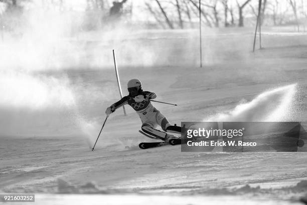 Winter Olympics: Sweden Anna Swenn Larsson in action during Women's Slalom Final at Yongpyong Alpine Centre. PyeongChang, South Korea 2/16/2018...