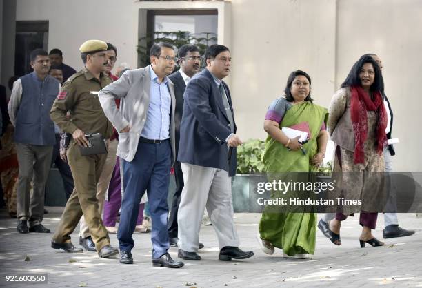 Delhi IAS officers association members coming out after their complaint to LG Anil Baijal at his residence after Delhi chief secretary Anshu Prakash...