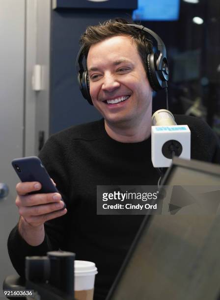 Jimmy Fallon visits SiriusXM's 'Radio Andy' at the SiriusXM Studios on February 20, 2018 in New York City.