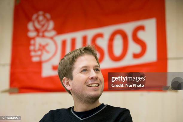 Jusos Chairman Kevin Kuehnert is pictured during a Nogroko Tour Event in Berlin, Germany on February 20, 2017.