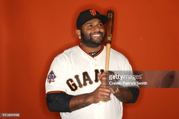 Pablo Sandoval of the San Francisco Giants poses on photo day during MLB Spring Training at Scottsdale Stadium on February 20, 2018 in Scottsdale,...