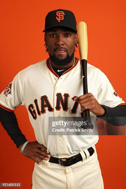 Alen Hanson of the San Francisco Giants poses on photo day during MLB Spring Training at Scottsdale Stadium on February 20, 2018 in Scottsdale,...