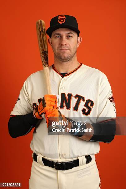 Evan Longoria of the San Francisco Giants poses on photo day during MLB Spring Training at Scottsdale Stadium on February 20, 2018 in Scottsdale,...