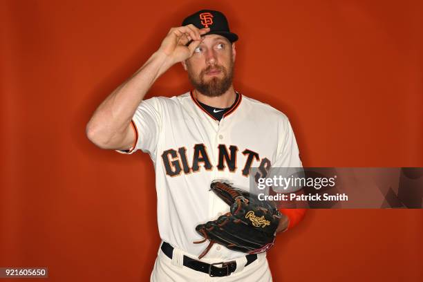 Hunter Pence of the San Francisco Giants poses on photo day during MLB Spring Training at Scottsdale Stadium on February 20, 2018 in Scottsdale,...