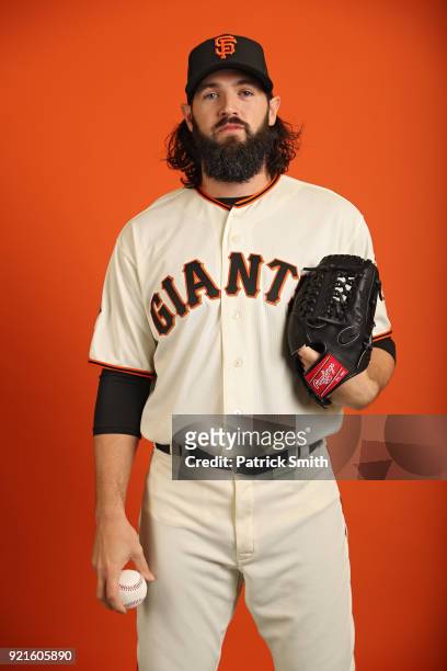Cory Gearrin of the San Francisco Giants poses on photo day during MLB Spring Training at Scottsdale Stadium on February 20, 2018 in Scottsdale,...