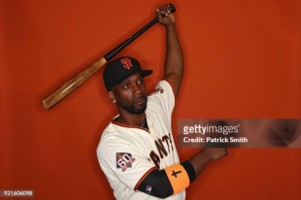 Andrew McCutchen of the San Francisco Giants poses on photo day during MLB Spring Training at Scottsdale Stadium on February 20, 2018 in Scottsdale,...