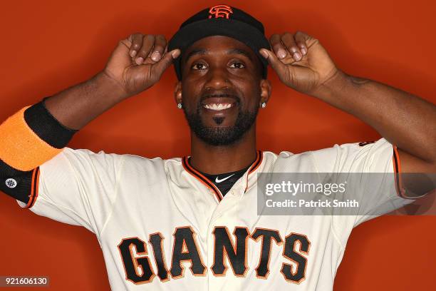 Andrew McCutchen of the San Francisco Giants poses on photo day during MLB Spring Training at Scottsdale Stadium on February 20, 2018 in Scottsdale,...