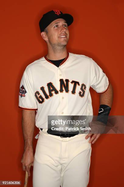 Buster Posey of the San Francisco Giants poses on photo day during MLB Spring Training at Scottsdale Stadium on February 20, 2018 in Scottsdale,...