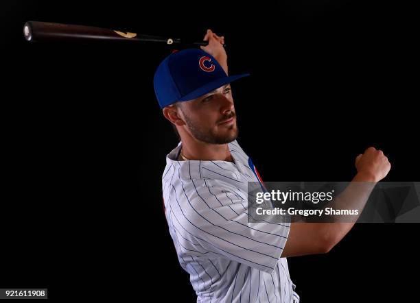 Kris Bryant of the Chicago Cubs poses during Chicago Cubs Photo Day on February 20, 2018 in Mesa, Arizona.