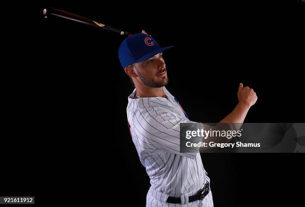 Kris Bryant of the Chicago Cubs poses during Chicago Cubs Photo Day on February 20, 2018 in Mesa, Arizona.