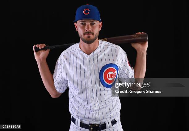 Kris Bryant of the Chicago Cubs poses during Chicago Cubs Photo Day on February 20, 2018 in Mesa, Arizona.