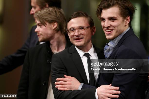 Tom Gramenz, Florian Lukas and Jonas Dassler attend the 'The Silent Revolution' premiere during the 68th Berlinale International Film Festival Berlin...