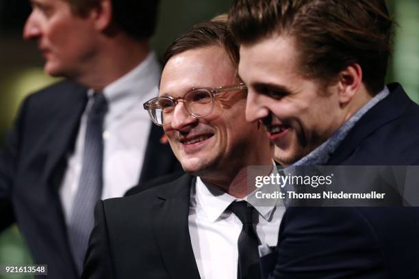 Florian Lukas and Jonas Dassler attend the 'The Silent Revolution' premiere during the 68th Berlinale International Film Festival Berlin at...