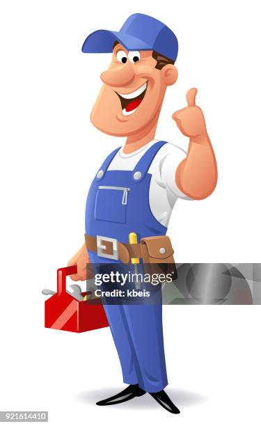 cheerful mechanic - tradesman toolkit stock illustrations