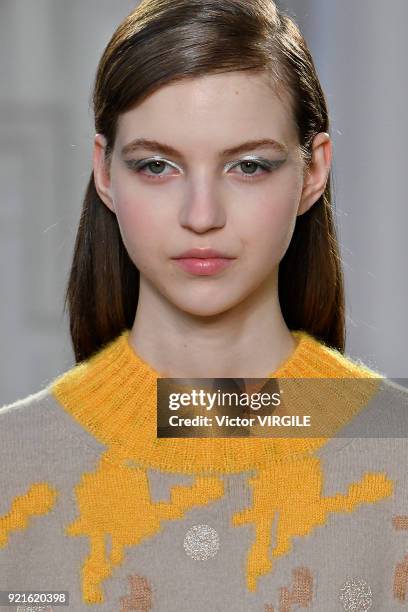 Model walks the runway at the Delpozo Ready to Wear Fall/Winter 2018-2019 fashion show during London Fashion Week February 2018 on February 18, 2018...
