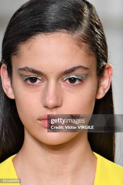 Model walks the runway at the Delpozo Ready to Wear Fall/Winter 2018-2019 fashion show during London Fashion Week February 2018 on February 18, 2018...