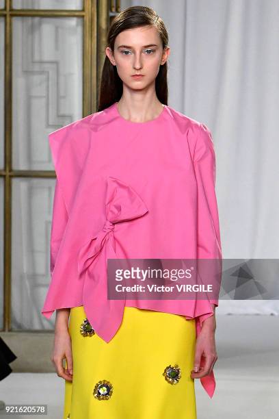 Model walks the runway at the Delpozo Ready to Wear Fall/Winter 2018-2019 fashion show during London Fashion Week February 2018 on February 18, 2018...