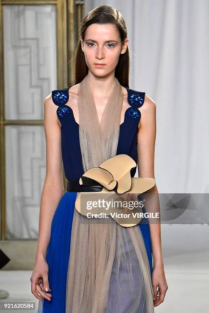 Model walks the runway at the Delpozo Ready to Wear Fall/Winter 2018-2019 fashion show during London Fashion Week February 2018 on February 18, 2018...