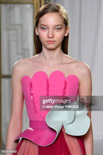 Model walks the runway at the Delpozo Ready to Wear Fall/Winter 2018-2019 fashion show during London Fashion Week February 2018 on February 18, 2018...