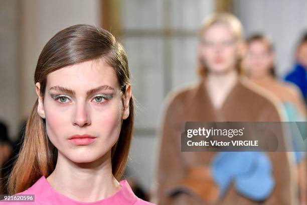 Model walks the runway at the Delpozo Ready to Wear Fall/Winter 2018-2019 fashion show during London Fashion Week February 2018 on February 18, 2018...