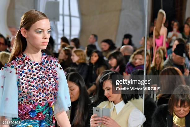 Model walks the runway at the Delpozo Ready to Wear Fall/Winter 2018-2019 fashion show during London Fashion Week February 2018 on February 18, 2018...