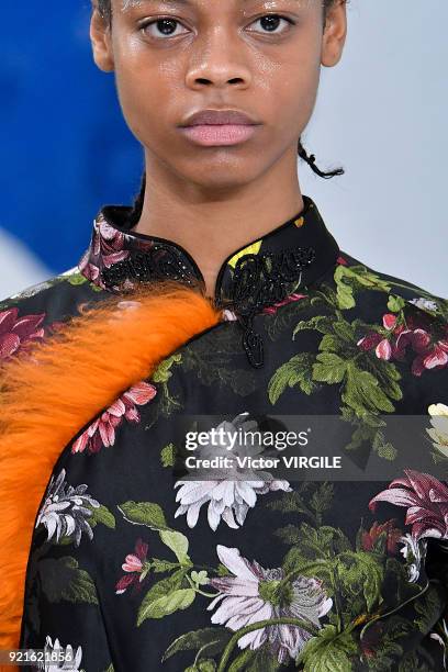 Model walks the runway at the Preen by Thornton Bregazzi Ready to Wear Fall/Winter 2018-2019 fashion show during London Fashion Week February 2018 on...