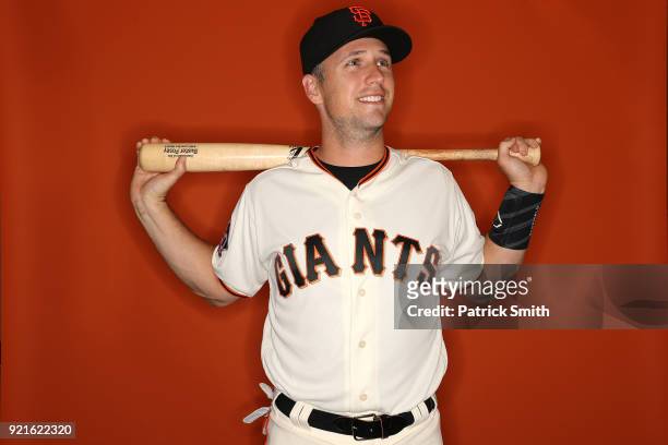 Buster Posey of the San Francisco Giants poses on photo day during MLB Spring Training at Scottsdale Stadium on February 20, 2018 in Scottsdale,...