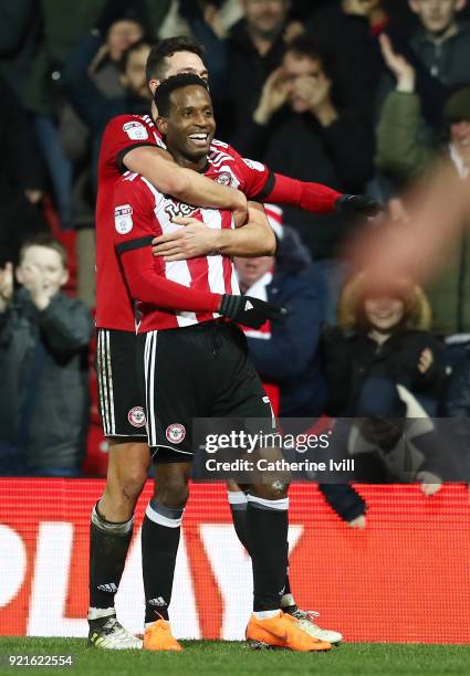 Florian Jozefzoon of Brentford celebrates scoring the 2nd Brentford goal during the Sky Bet Championship match between Brentford and Birmingham City...