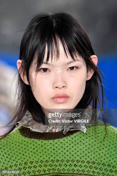 Model walks the runway at the Preen by Thornton Bregazzi Ready to Wear Fall/Winter 2018-2019 fashion show during London Fashion Week February 2018 on...