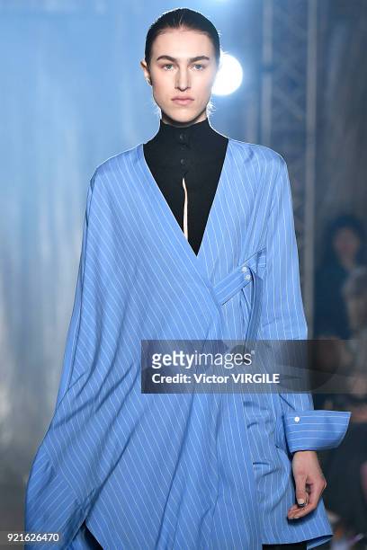 Model walks the runway at the Palmer Harding Ready to Wear Fall/Winter 2018-2019 fashion show during London Fashion Week February 2018 on February...